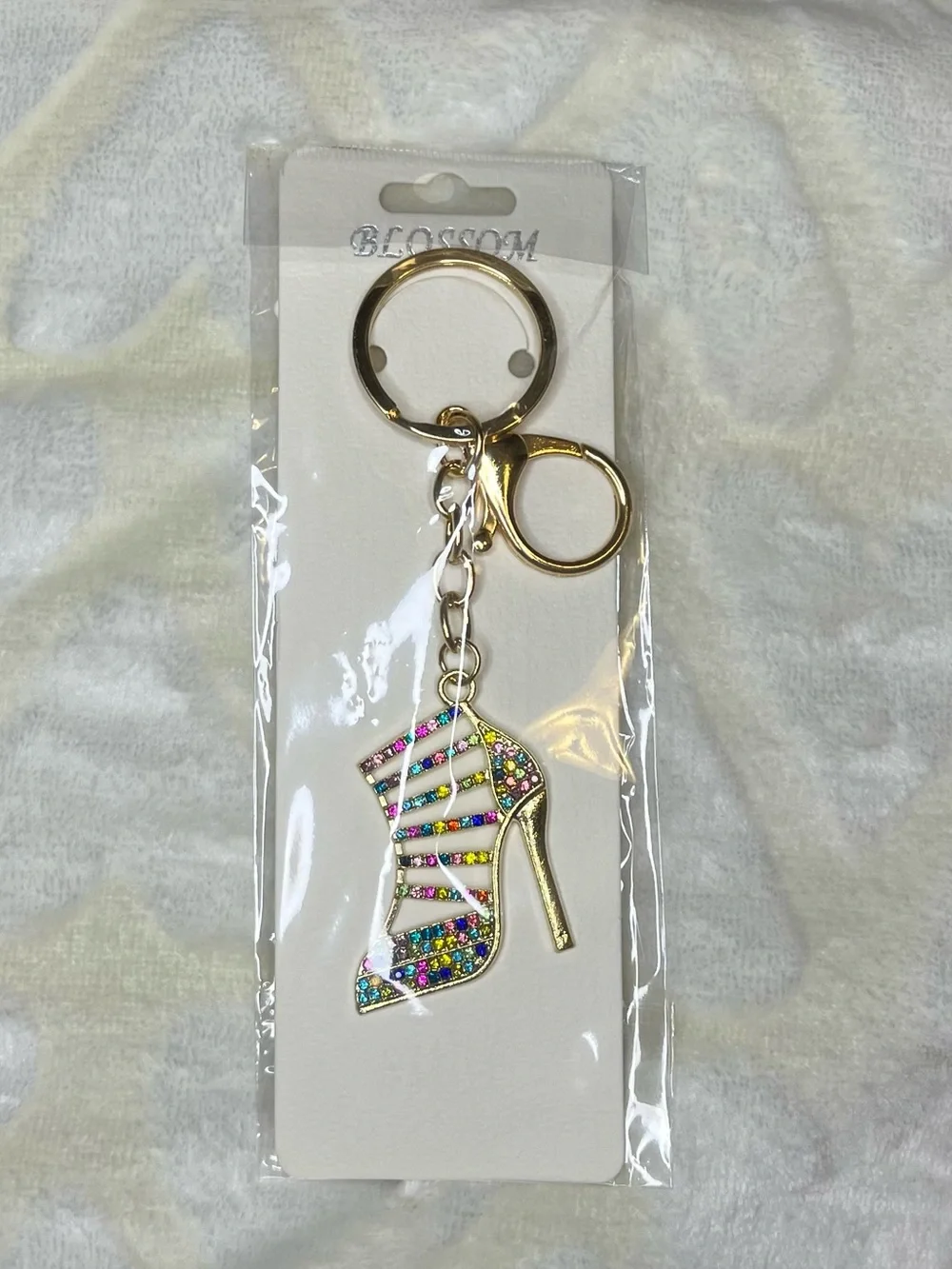 Gold Multi-Color Rhinestone High Heel Keychain Bag Charm